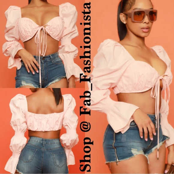 Front tie crop top with statement sleeves - Picture 12 of 12